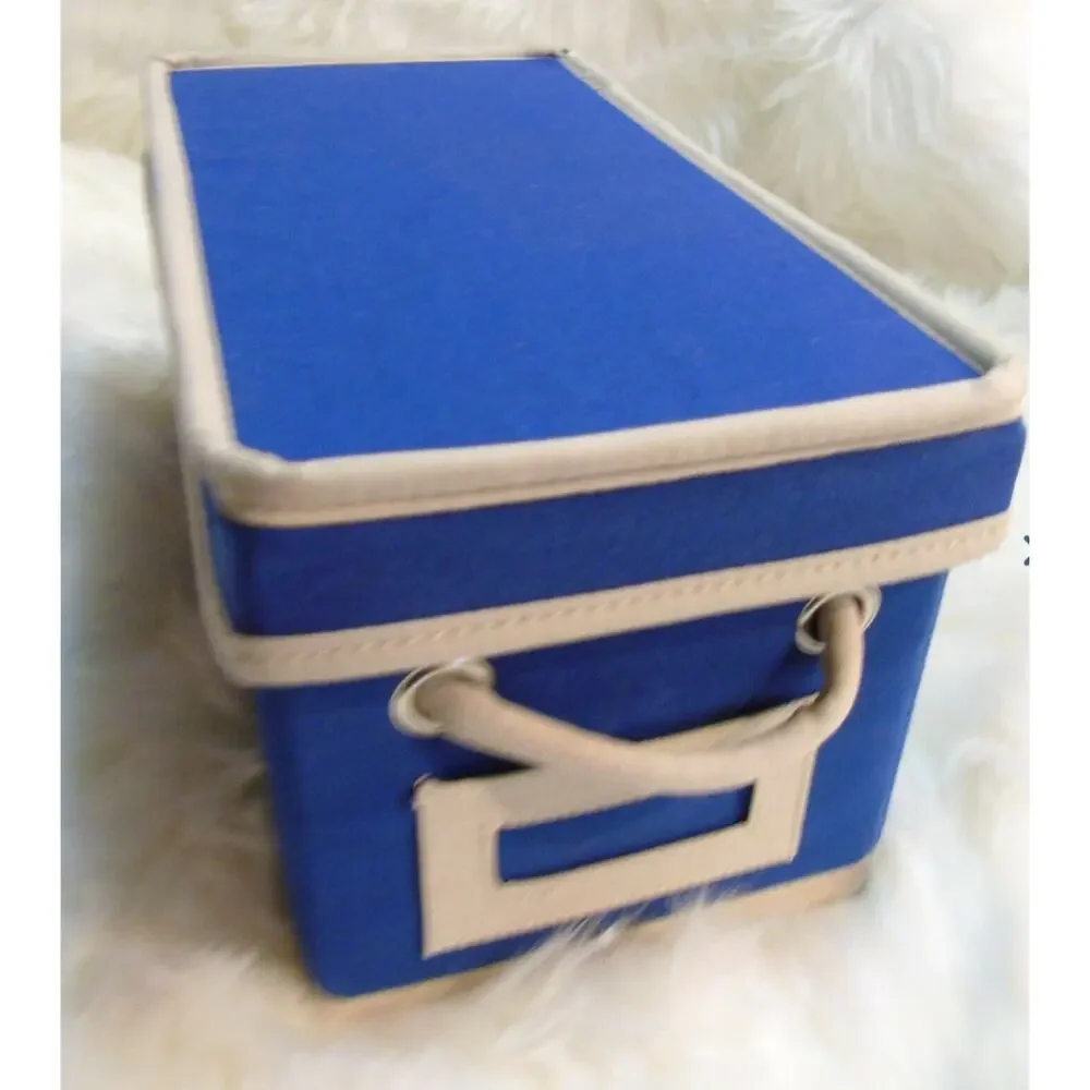 New Pottery Barn Canvas Storage Bin & Lid Blue 13x7x6